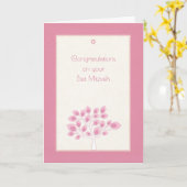 Bat Mitzvah Gefeliciteerd, roze boom Kaart (Gele Bloem)