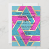 Bat Mitzvah Gelaagde Davidsterren Turquoise Roze Kaart (Voorkant)