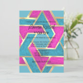 Bat Mitzvah Gelaagde Davidsterren Turquoise Roze Kaart (Staand voorkant)