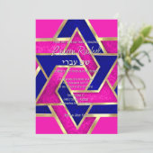 Bat Mitzvah gelaagde sterren van David Hot Pink Bl Kaart (Staand voorkant)