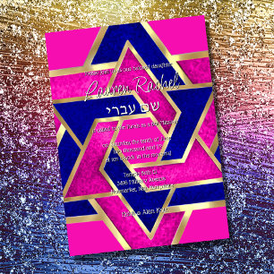 Bat Mitzvah gelaagde sterren van David Hot Pink Bl Kaart