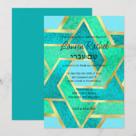 Bat Mitzvah gelaagde sterren van David Turquoise A Kaart