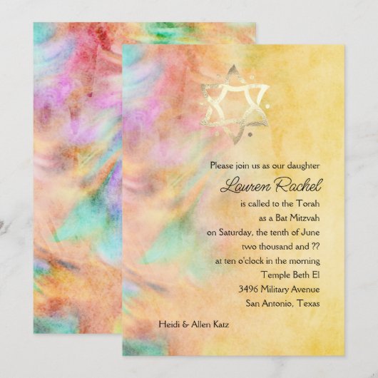 Bat Mitzvah Gele Tie Dye Ontwerp Uitnodiging (Voorkant / Achterkant)