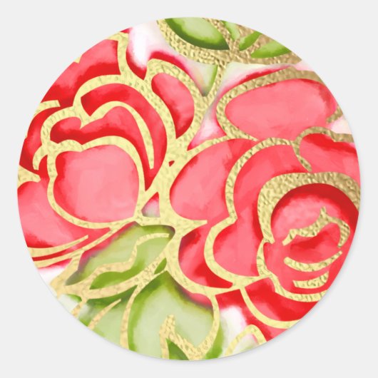 Bat Mitzvah Gepilde Waterverf Rode rozen Ronde Sticker (Voorkant)