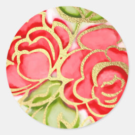 Bat Mitzvah Gepilde Waterverf Rode rozen Ronde Sticker