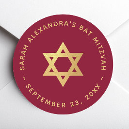 Bat Mitzvah Girl Faux Gold Star of David Burgundy  Ronde Sticker