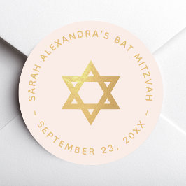 Bat Mitzvah Girl Pink Faux Gold Foil Star of David Ronde Sticker