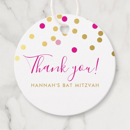 BAT MITZVAH  glam confetti spot goudroze Bedankjes Labels (Voorkant)