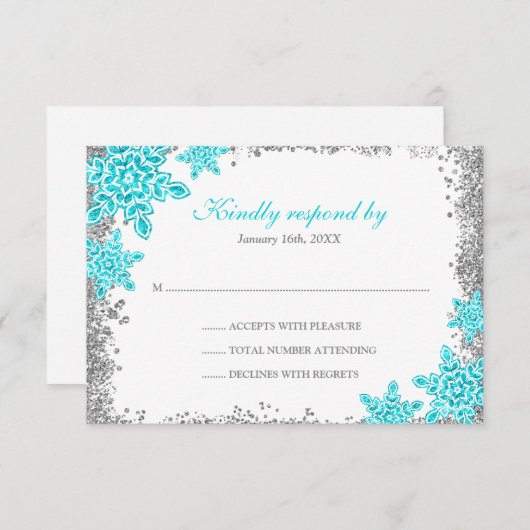 Bat Mitzvah Glam Winter Wonderland Blauwgroen RSVP (Voorkant / Achterkant)