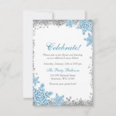 Bat Mitzvah Glam Winter Wonderland Blue Reception Kaart (Voorkant)