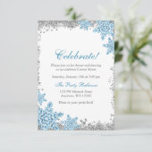 Bat Mitzvah Glam Winter Wonderland Blue Reception Kaart (Staand voorkant)