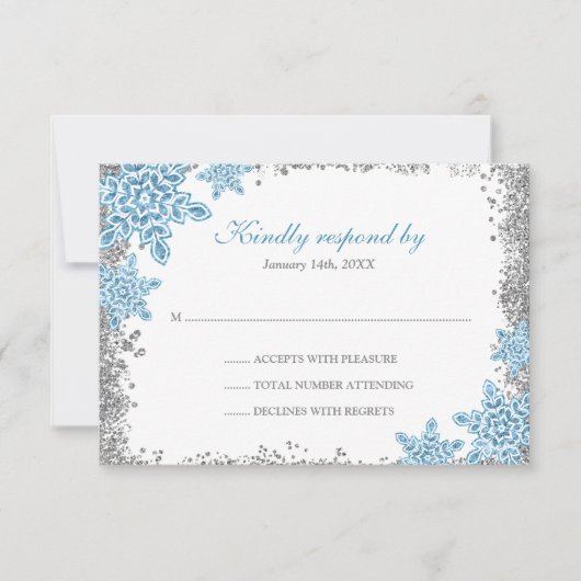 Bat Mitzvah Glam Winter Wonderland Blue RSVP (Voorkant)