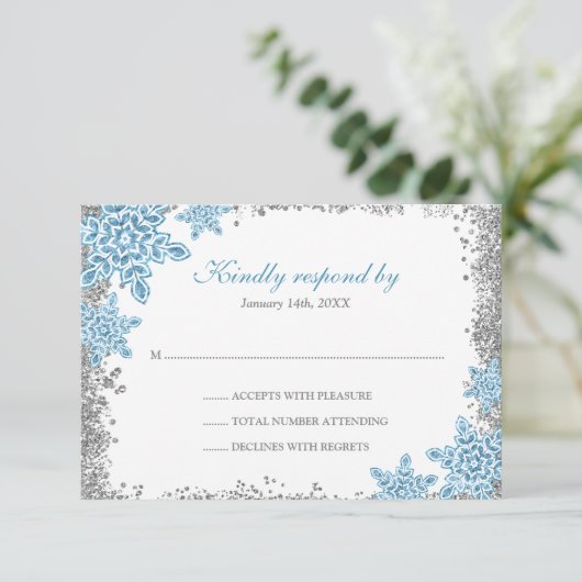 Bat Mitzvah Glam Winter Wonderland Blue RSVP (Staand voorkant)