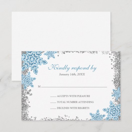 Bat Mitzvah Glam Winter Wonderland Blue RSVP (Voorkant / Achterkant)