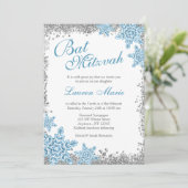 Bat Mitzvah Glam Winter Wonderland Silver Blue Kaart (Staand voorkant)
