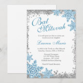 Bat Mitzvah Glam Winter Wonderland Silver Blue Kaart (Voorkant / Achterkant)