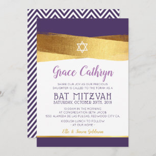 BAT MITZVAH glamoureus goud geborsteld paarse uitn Kaart