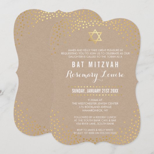 BAT MITZVAH glamoureuze mini gouden confetti kraft Kaart (Voorkant / Achterkant)