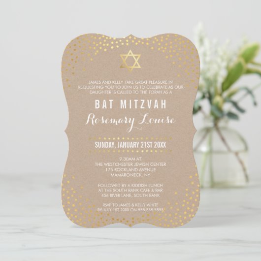 BAT MITZVAH glamoureuze mini gouden confetti kraft Kaart (Staand voorkant)