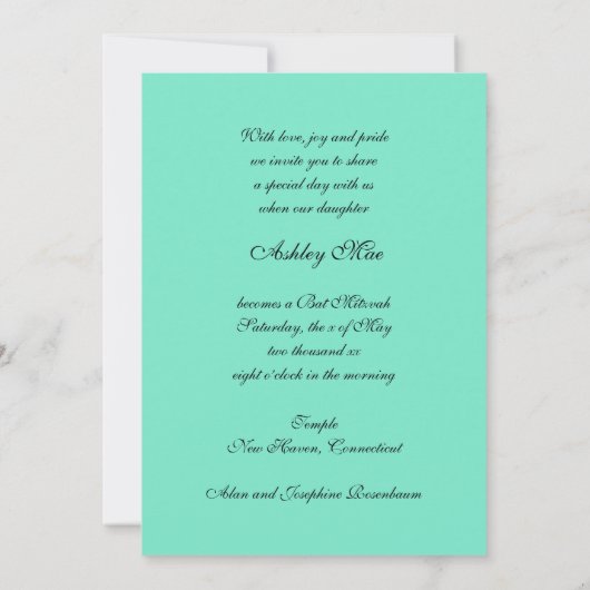 Bat Mitzvah, Glitter en Parels, Aangepaste Uitnodi Kaart (Achterkant)