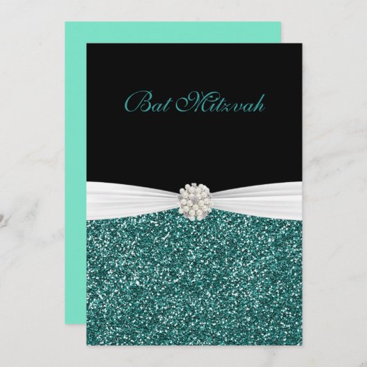 Bat Mitzvah, Glitter en Parels, Aangepaste Uitnodi Kaart (Voorkant / Achterkant)