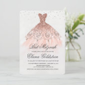 Bat Mitzvah Glitterjurk Diamanten Uitnodiging (Staand voorkant)