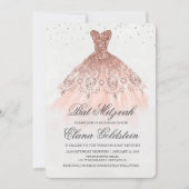Bat Mitzvah Glitterjurk Diamanten Uitnodiging (Voorkant)