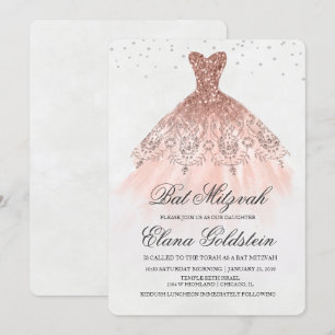 Bat Mitzvah Glitterjurk Diamanten Uitnodiging