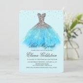 Bat Mitzvah Glitterjurk Diamanten Uitnodiging (Staand voorkant)