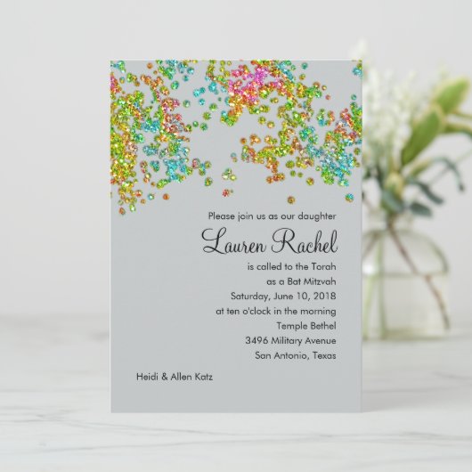 Bat Mitzvah Glittery Confetti Design Kaart (Staand voorkant)