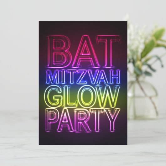 Bat Mitzvah GLOW ARTIJ Birthday Uitnodiging (Staand voorkant)