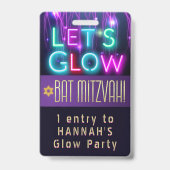 Bat Mitzvah Glow Party VIP ID Party PASS CUSTOM Badge (Voorkant)