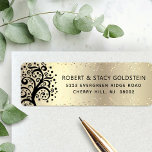 Bat Mitzvah Gold Black Tree of Life Return Address Etiket<br><div class="desc">Wees trots, verheug en toon deze mijlpaal van je favoriete Bat Mitzvah met dit leuke, geavanceerde, gepersonaliseerde etiket van je retouradres! Een grafische zwarte boom met Star van David en stip "bladeren" en zwarte zans serif typografie, bedekken een gesofisticeerde, faux gouden glitter stippen en gouden folieachtergrond. Pas de douanetekst met...</div>