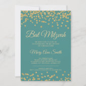 Bat Mitzvah Gold Faux Glitter Confetti Blauwgroen Kaart (Voorkant)