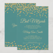 Bat Mitzvah Gold Faux Glitter Confetti Blauwgroen Kaart (Voorkant / Achterkant)