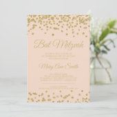 Bat Mitzvah Gold Faux Glitter Confetti Blush Pink Kaart (Staand voorkant)
