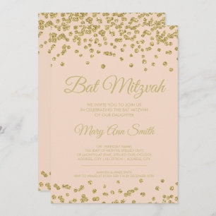 Bat Mitzvah Gold Faux Glitter Confetti Blush Pink Kaart
