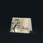 Bat Mitzvah Gold Foil Black Tree of Life Script Bedankkaart<br><div class="desc">Zorg ervoor dat je favoriete Bat Mitzvah haar waardering show aan iedereen die haar mijlpaalevenement heeft ondersteund! Stuur deze verfijnde, gepersonaliseerde bedankkaart! Een grafische zwarte boom met davidster en stip "bladeren", samen met zwart kalligrafie script, bedekt verfijnde, faux gouden glitter stippen en gouden folie ombre achtergrond. Een faux gouden ster...</div>