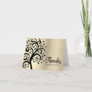 Bat Mitzvah Gold Foil Black Tree of Life Script Bedankkaart
