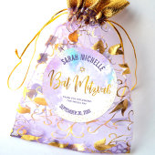 Bat Mitzvah Gold Foil Script op Paarse Waterverf Ronde Sticker