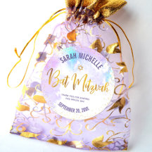 Bat Mitzvah Gold Foil Script op Paarse Waterverf