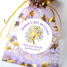 Bat Mitzvah Gold Foil Tree Life, Paarse typografie