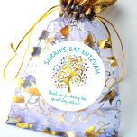 Bat Mitzvah Gold Foil Tree of Life Turquoise Type Ronde Sticker<br><div class="desc">Wees trots, blij en toon deze mijlpaal van je favoriete Bat Mitzvah! Gebruik deze leuke, gesofisticeerde, gepersonaliseerde sticker om haar speciale dag aan te vullen. Een verbluffende, grafische faux gouden folie met een dunne turquoise, blauwgroen, paarse en blauwe ster van David en puntige "bladeren" bedekt een witte achtergrond. Pas de...</div>