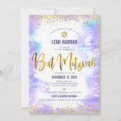 Bat Mitzvah Gold folie en paarse moderne waterverf Kaart (Voorkant)