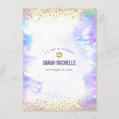 Bat Mitzvah Gold Glitter Folie Paarse Waterverf Menu (Achterkant)