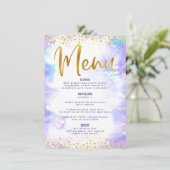 Bat Mitzvah Gold Glitter Folie Paarse Waterverf Menu (Staand voorkant)