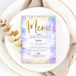 Bat Mitzvah Gold Glitter Folie Paarse Waterverf Menu