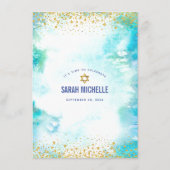 Bat Mitzvah Gold Glitter Folie Turquoise Waterverf Menu (Achterkant)
