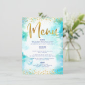 Bat Mitzvah Gold Glitter Folie Turquoise Waterverf Menu (Staand voorkant)