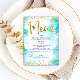Bat Mitzvah Gold Glitter Folie Turquoise Waterverf Menu